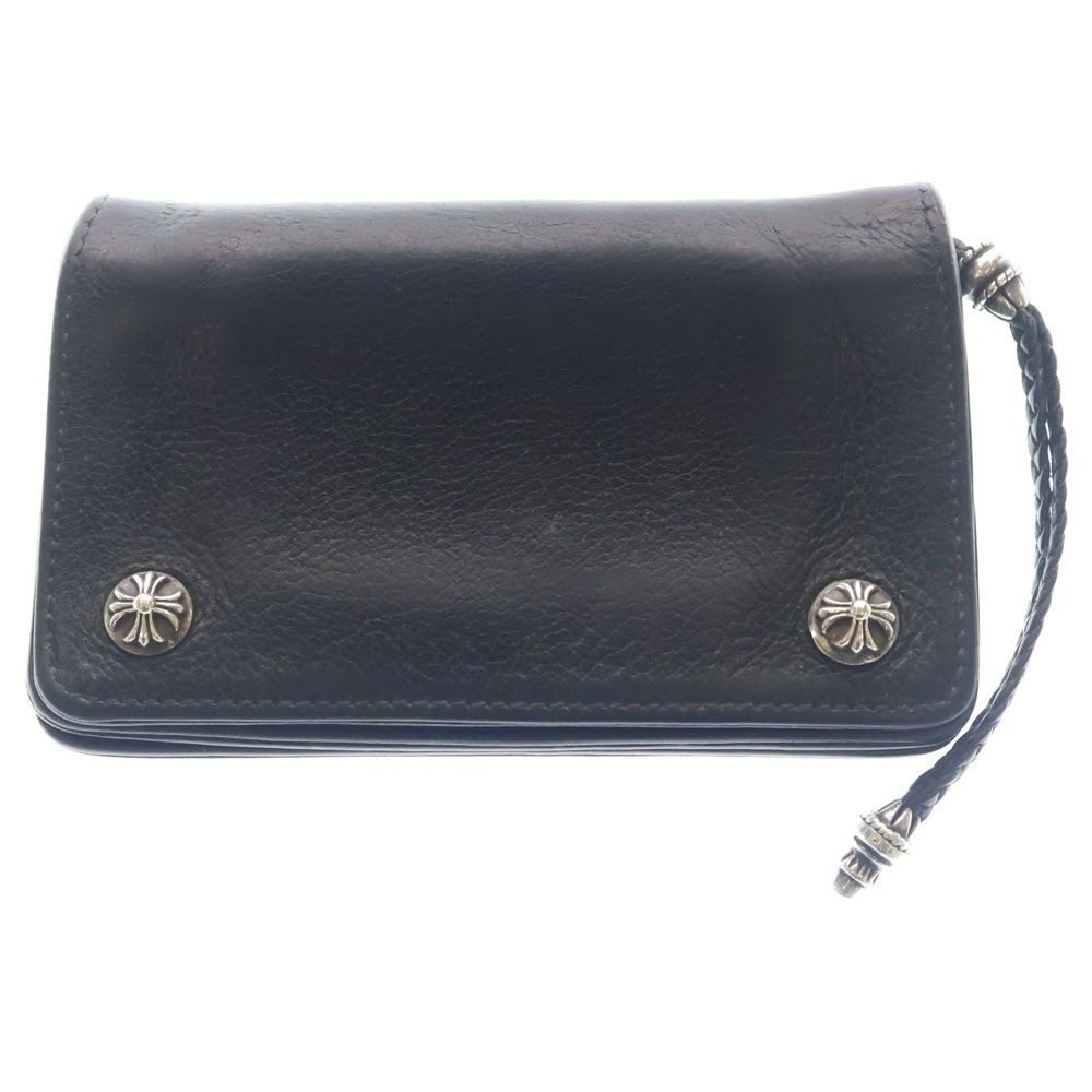 Chrome Hearts Strap 1 Zip Cross Ball Button Leather Wallet Black
