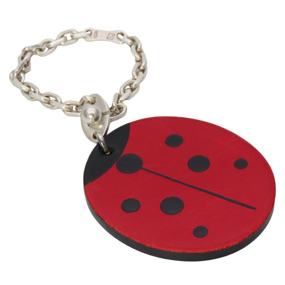 Hermes Bag Charm Ladybug Leather Red Black