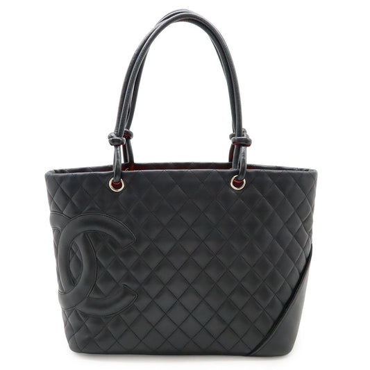 Chanel Cambon Line CC Logo Large Tote Shoulder Bag Soft Calf Black Pink