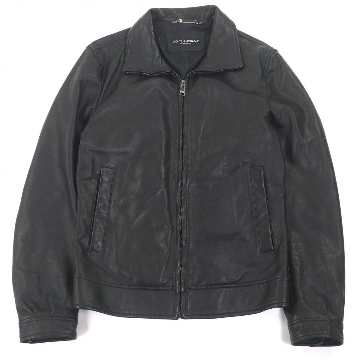 Dolce & Gabbana Lambskin Black Tag Leather Jacket Single Rider 44
