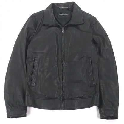 Dolce & Gabbana Lambskin Black Tag Leather Jacket Single Rider 44