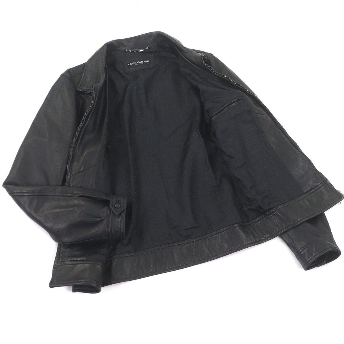 Dolce & Gabbana Lambskin Black Tag Leather Jacket Single Rider 44 — view 3