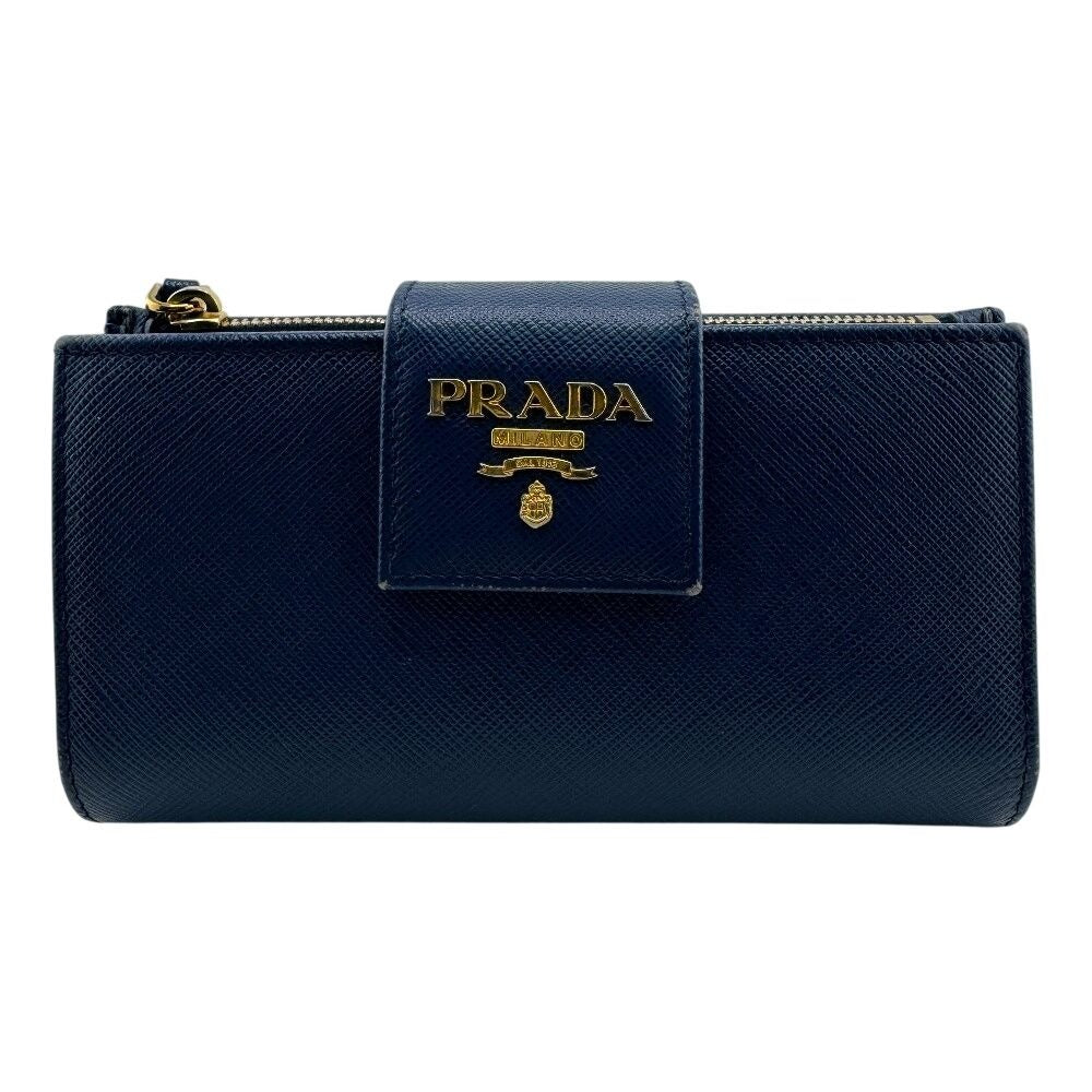 Prada Flap Saffiano Bifold Wallet Blue