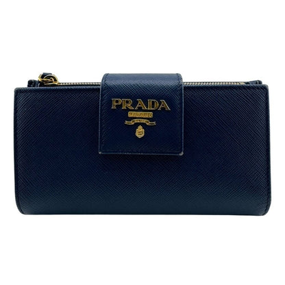 Prada Flap Saffiano Bifold Wallet Blue