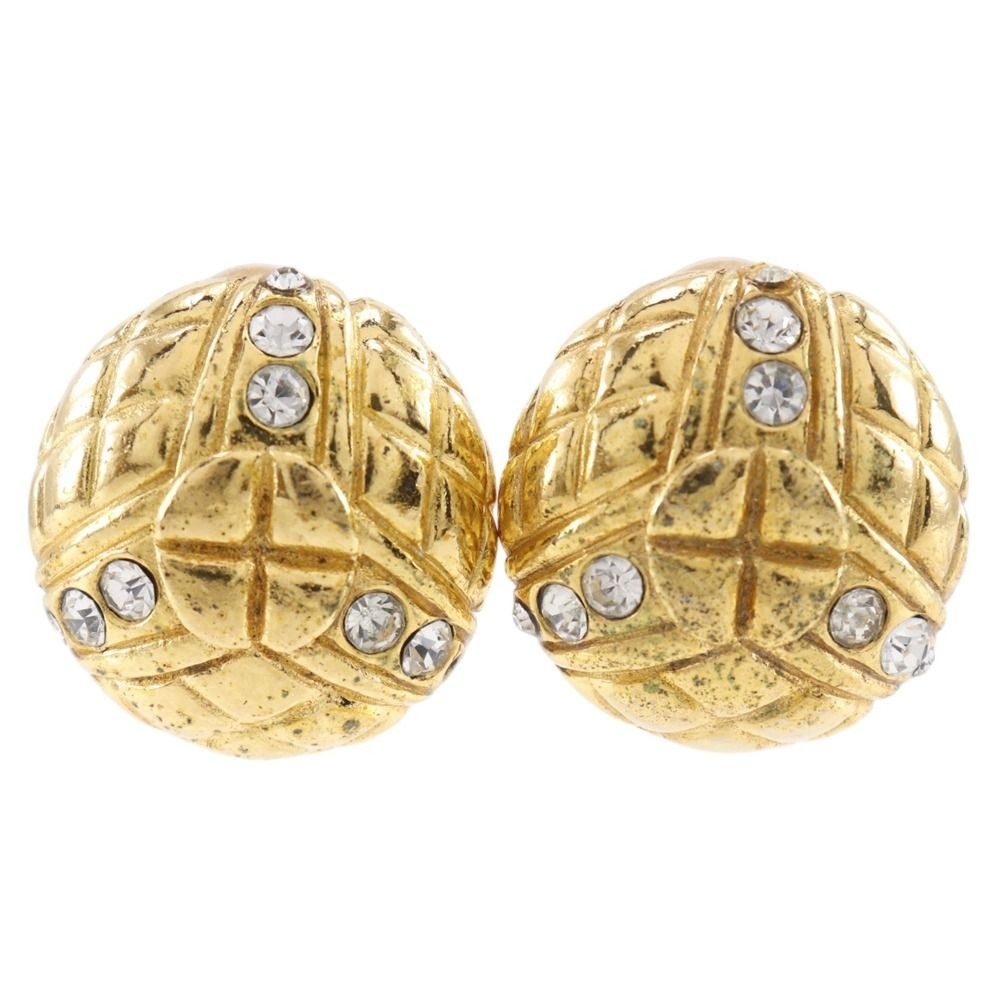 Chanel Quilted Vintage Gold Plated Line Stone Earrings