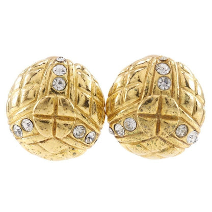 Chanel Quilted Vintage Gold Plated Line Stone Earrings