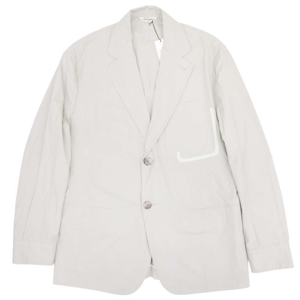 Hermes Cotton Tailored Jacket Single 2 Buttons Blue Leather Piping 50 Gray Ju