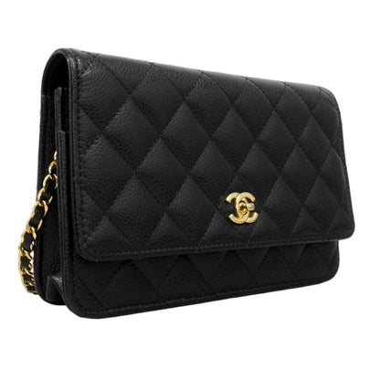 Chanel Shoulder Bag Quilted Caviar Leather Black Gold — view 2