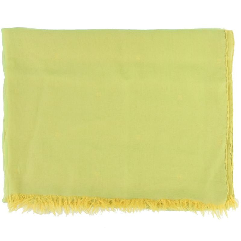 Hermes Chiffon Fringe Shawl Scarf Silk Light Green Yellow Clothing