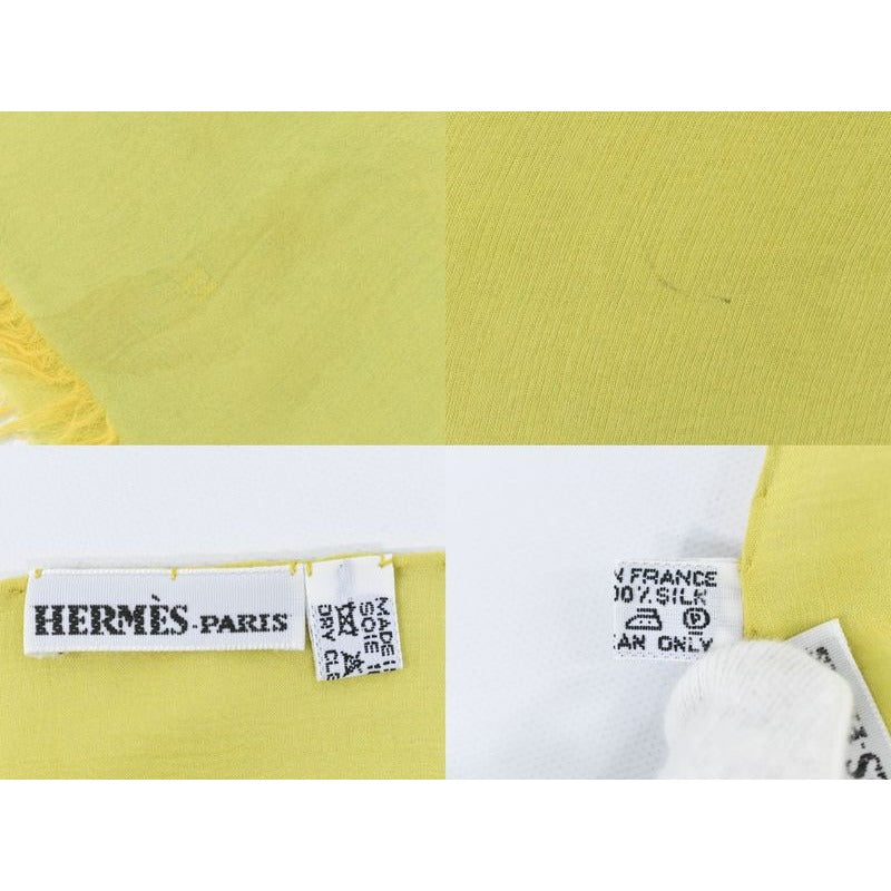 Hermes Chiffon Fringe Shawl Scarf Silk Light Green Yellow Clothing — view 9