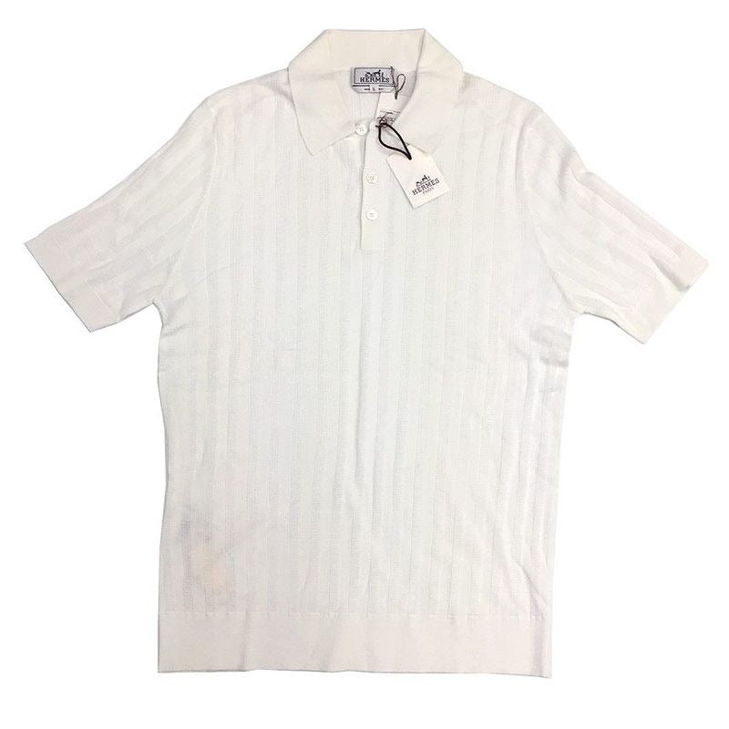 Hermes Short Sleeve Knit Polo Shirt XL White Cotton Aq7736