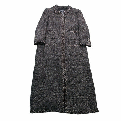 Chanel Tweed Long Coat Brown Black 44 XL