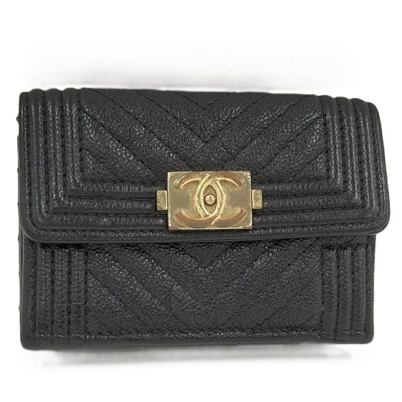 Chanel Trifold Compact Wallet Boy Leather Black