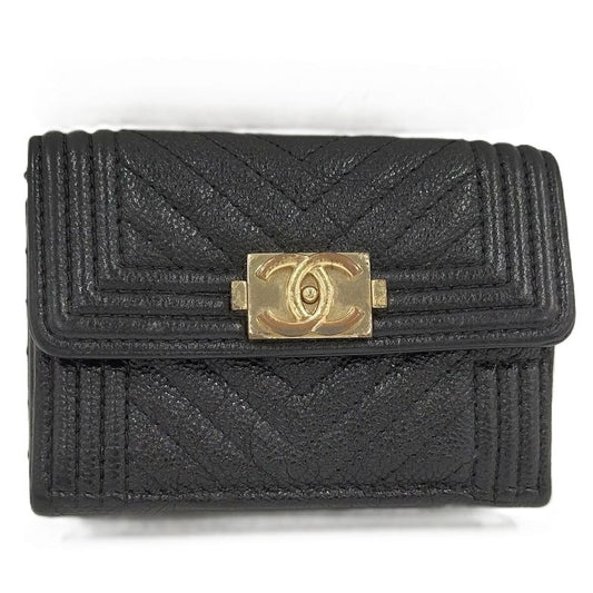 Chanel Trifold Compact Wallet Boy Leather Black