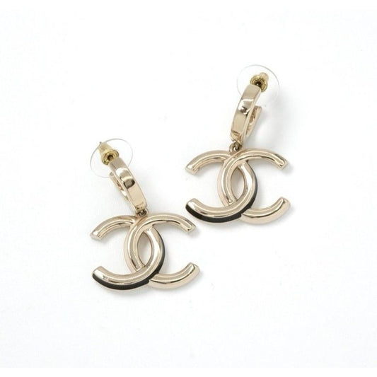 Chanel Earrings Gold Black Coco Mark Hoop