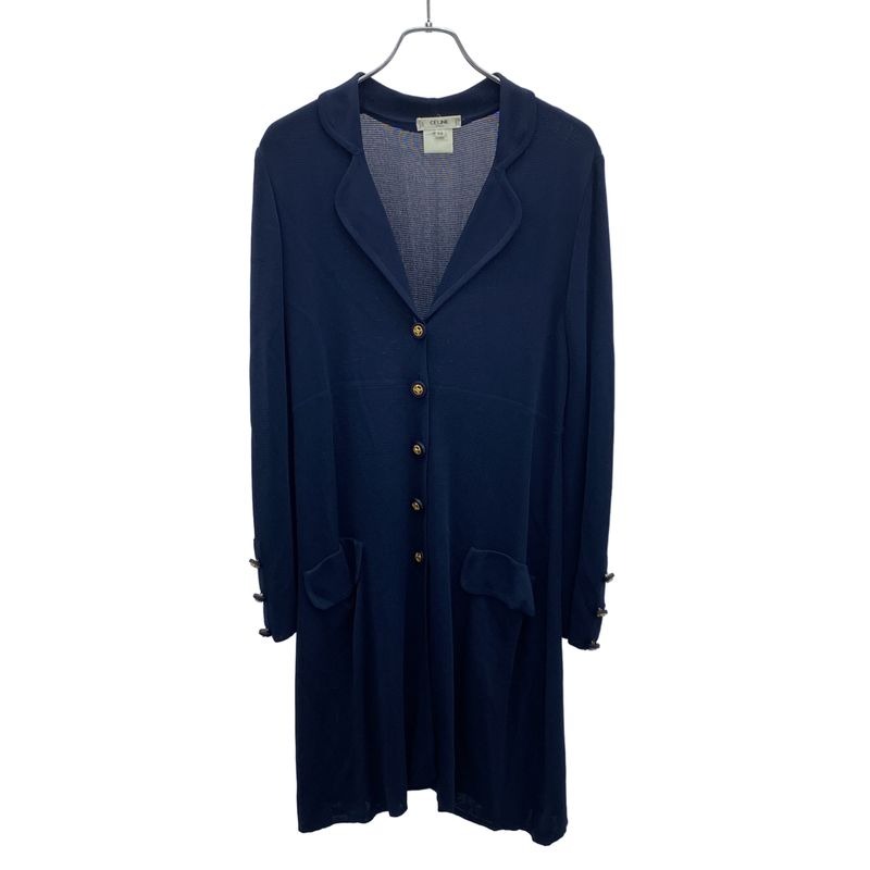 Celine Vintage Rayon Long Jacket Coat Navy 38