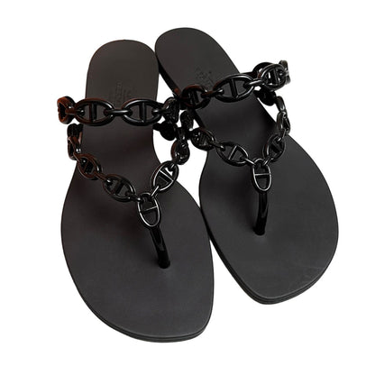 Hermes Island Sandals 38 Black Thong