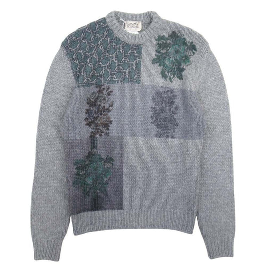 Hermes Decalcomanie Cashmere Knit Horse Tack Floral Pattern Middle Gauge