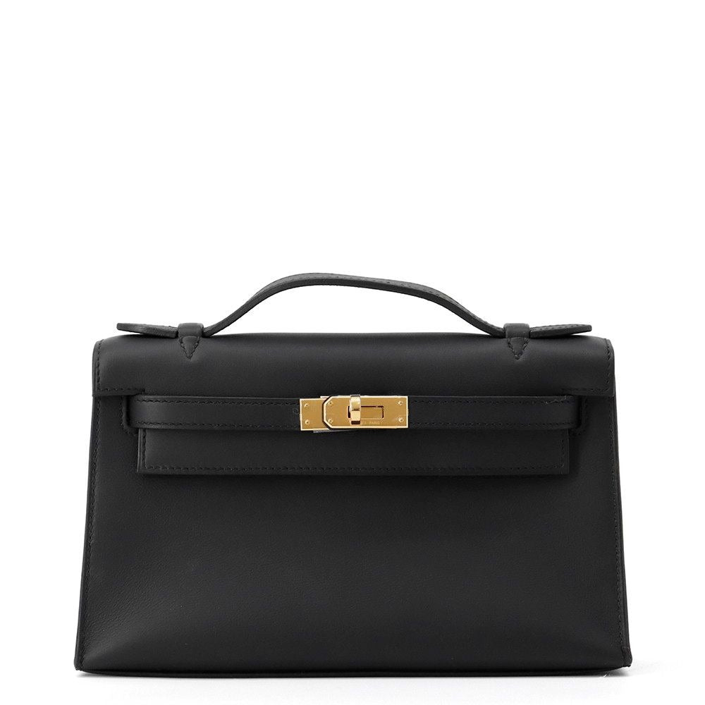 Hermes Handbag Pochette Kelly Black Gold Swift