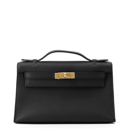 Hermes Handbag Pochette Kelly Black Gold Swift