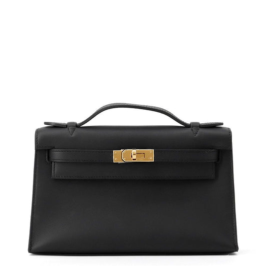Hermes Handbag Pochette Kelly Black Gold Swift