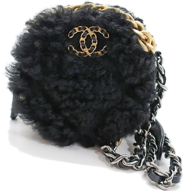 Chanel Round Shearling Shoulder Bag 19 Black Ap0945 Gold Chain