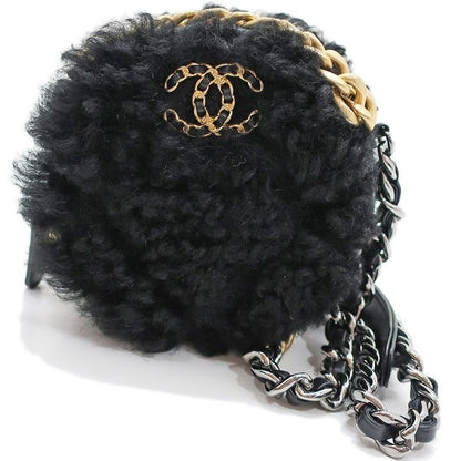 Chanel Round Shearling Shoulder Bag 19 Black Ap0945 Gold Chain