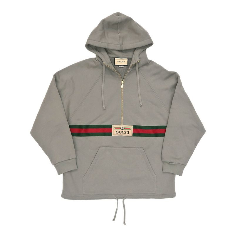 Gucci Half Zip Sweat Hoodie S Gray 100% Cotton Long Sleeve