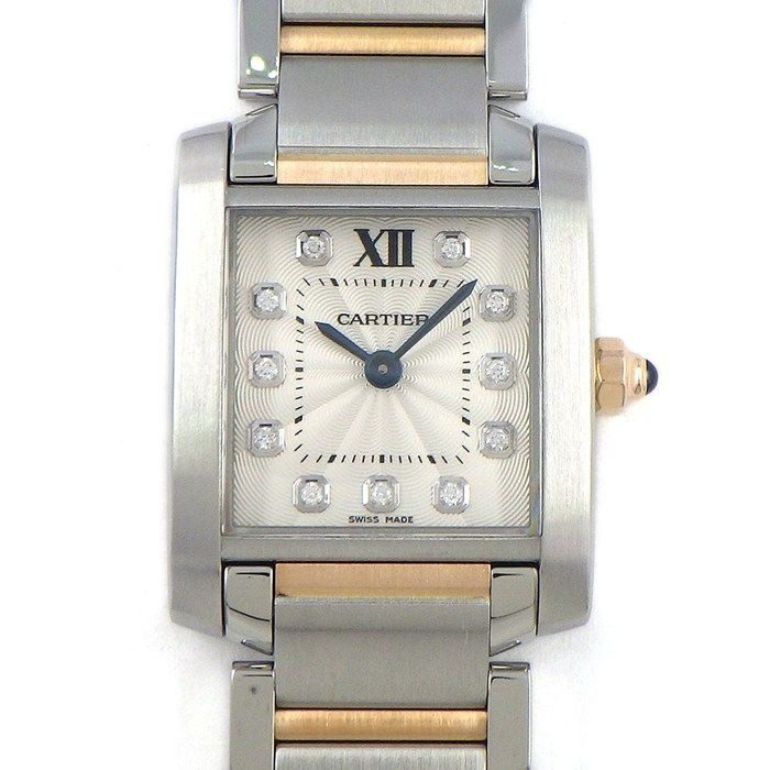 Cartier Watch Tank Francaise SM 11 Point Diamond Index Square Guilloche Silver