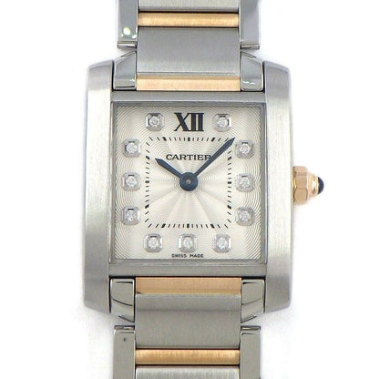 Cartier Watch Tank Francaise SM 11 Point Diamond Index Square Guilloche Silver