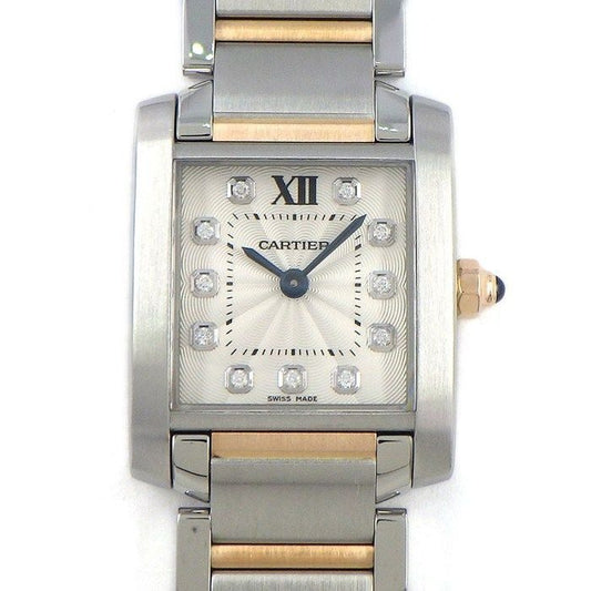 Cartier Watch Tank Francaise SM 11 Point Diamond Index Square Guilloche Silver