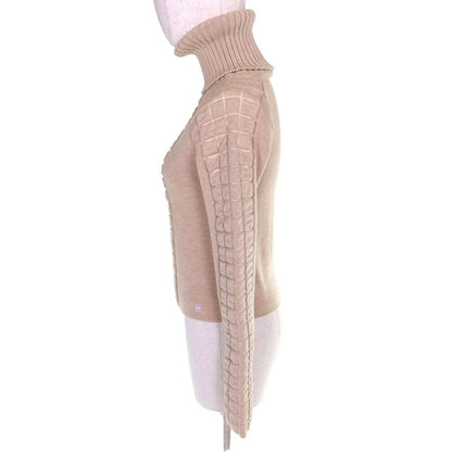 Chanel Wool CC Logo Chocolate Bar Turtleneck Long Sleeve Knit Sweater Beige 38 — view 2