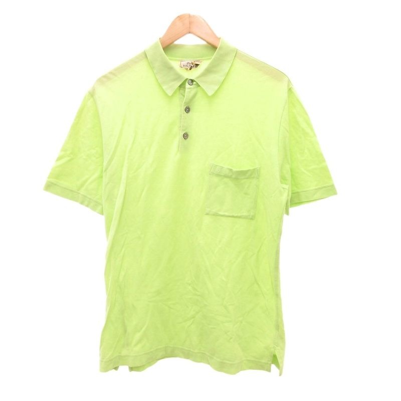 Hermes Polo Shirt Short Sleeve Pique Chest Pocket XL Yellow Green JS GY18