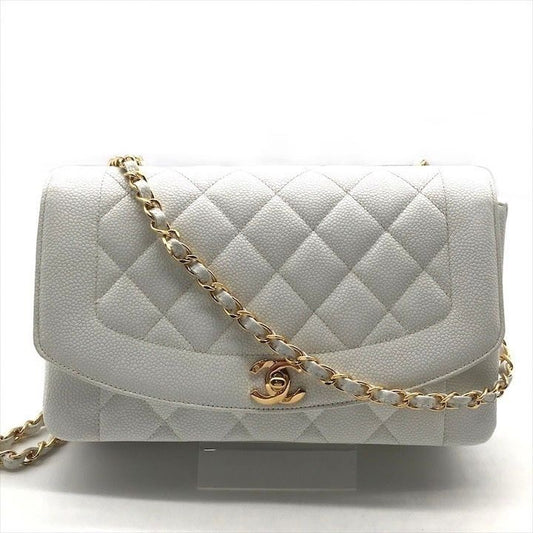 Chanel CC Logo Quilted Caviar Leather Diana Gold Chain Shoulder Bag