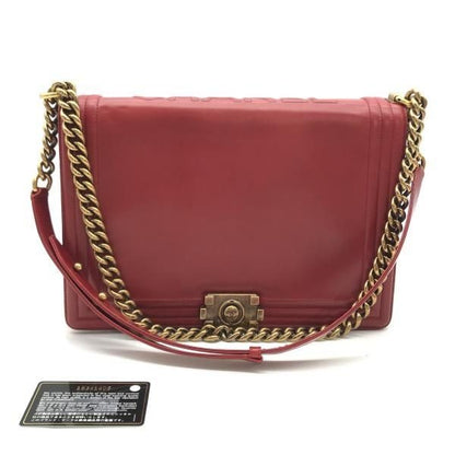 Chanel Leather Chain Shoulder Bag Red