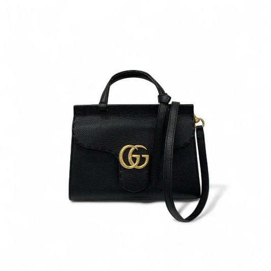 Gucci Bag Shoulder Black Gold GG Marmont Mini Top Handle 2-Way Handbag