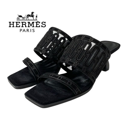 Hermes Gioia 55 Sandals Shoes Suede Black Mule Mesh