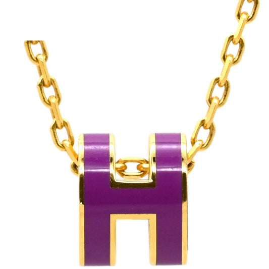 Hermes Necklace Pop H Mini Pendant Lacquer Anemone Gold Purple H Motif