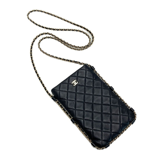 Chanel Coco Mark Quilted Chain Shoulder Bag Black Lambskin Phone Case