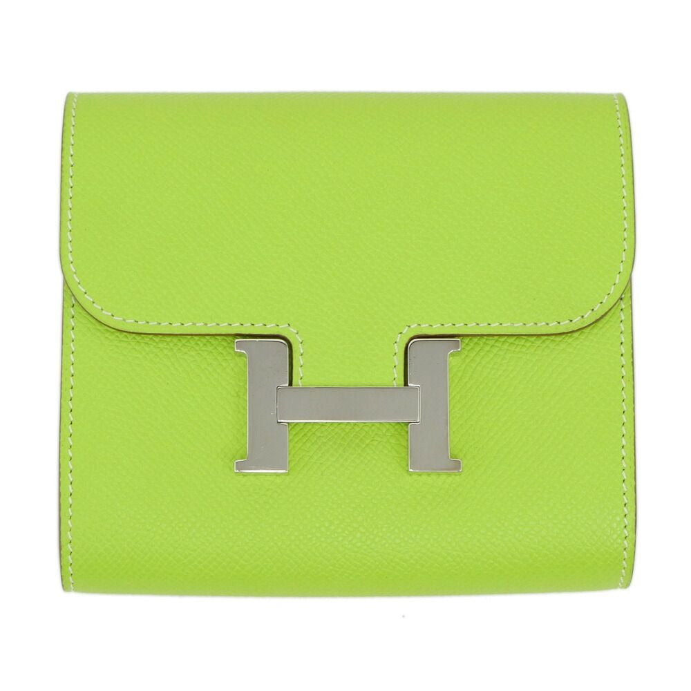 Hermes Constance Compact Kiwi Yellow Green Silver Epsom