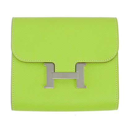 Hermes Constance Compact Kiwi Yellow Green Silver Epsom