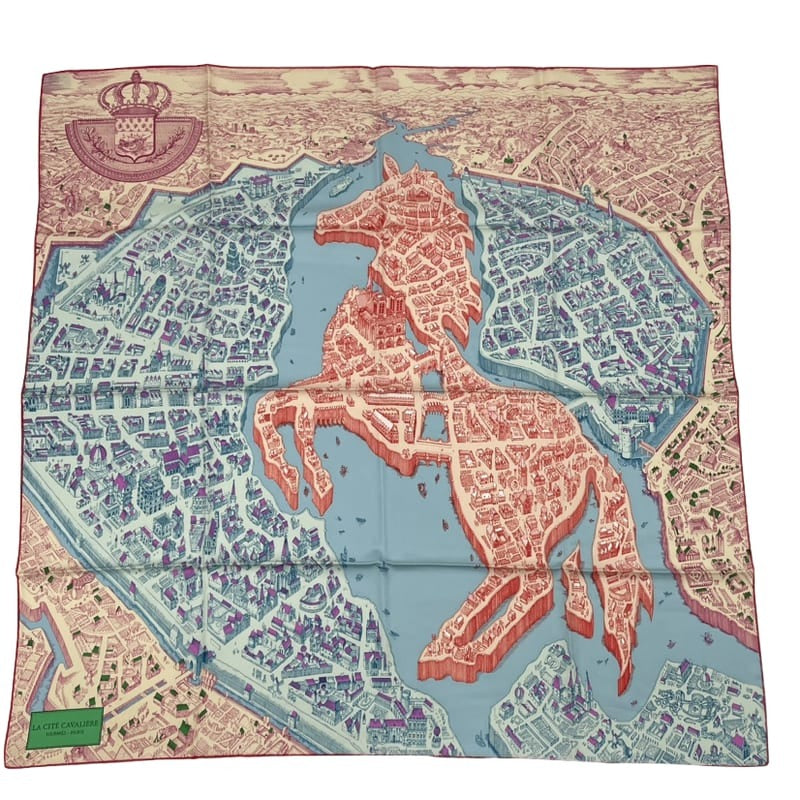 Hermes Carre 90 la Cite Cavaliere 100% Silk Scarf Multicolor