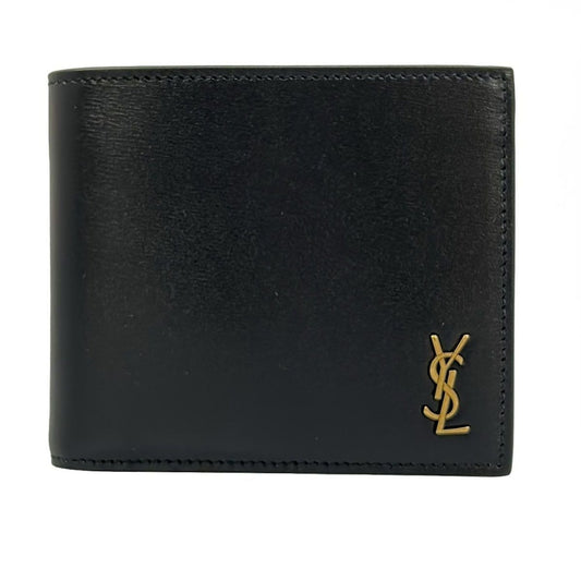 Saint Laurent Paris Bifold Wallet Black Gold Ysllogo Leather