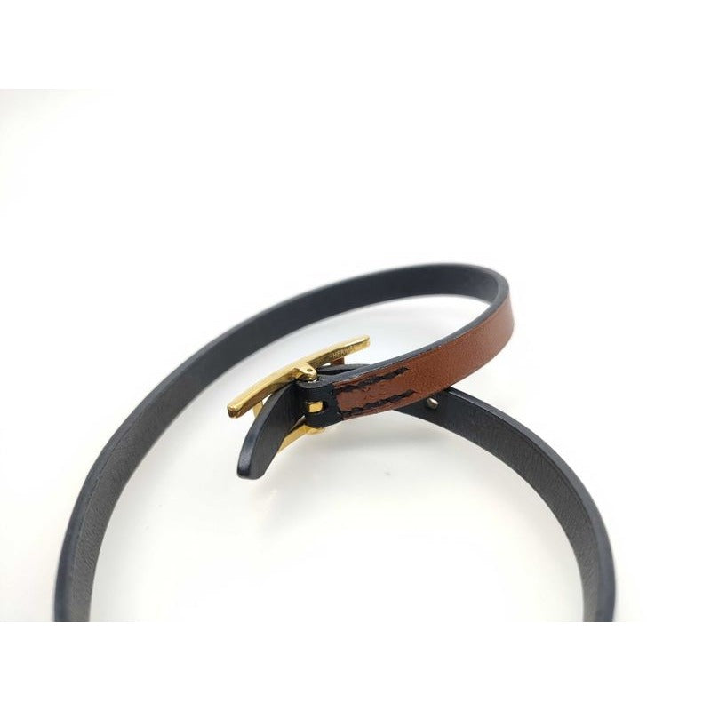 Hermes Bracelet Be Api Brown Leather Doubl Tour Gold Hardware — view 6
