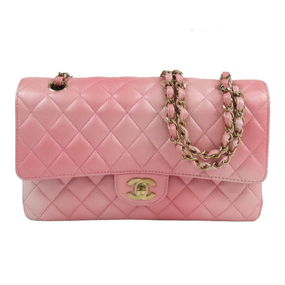Chanel Chain Shoulder Bag Pink Gold Leather Quilted 25 Double Flap