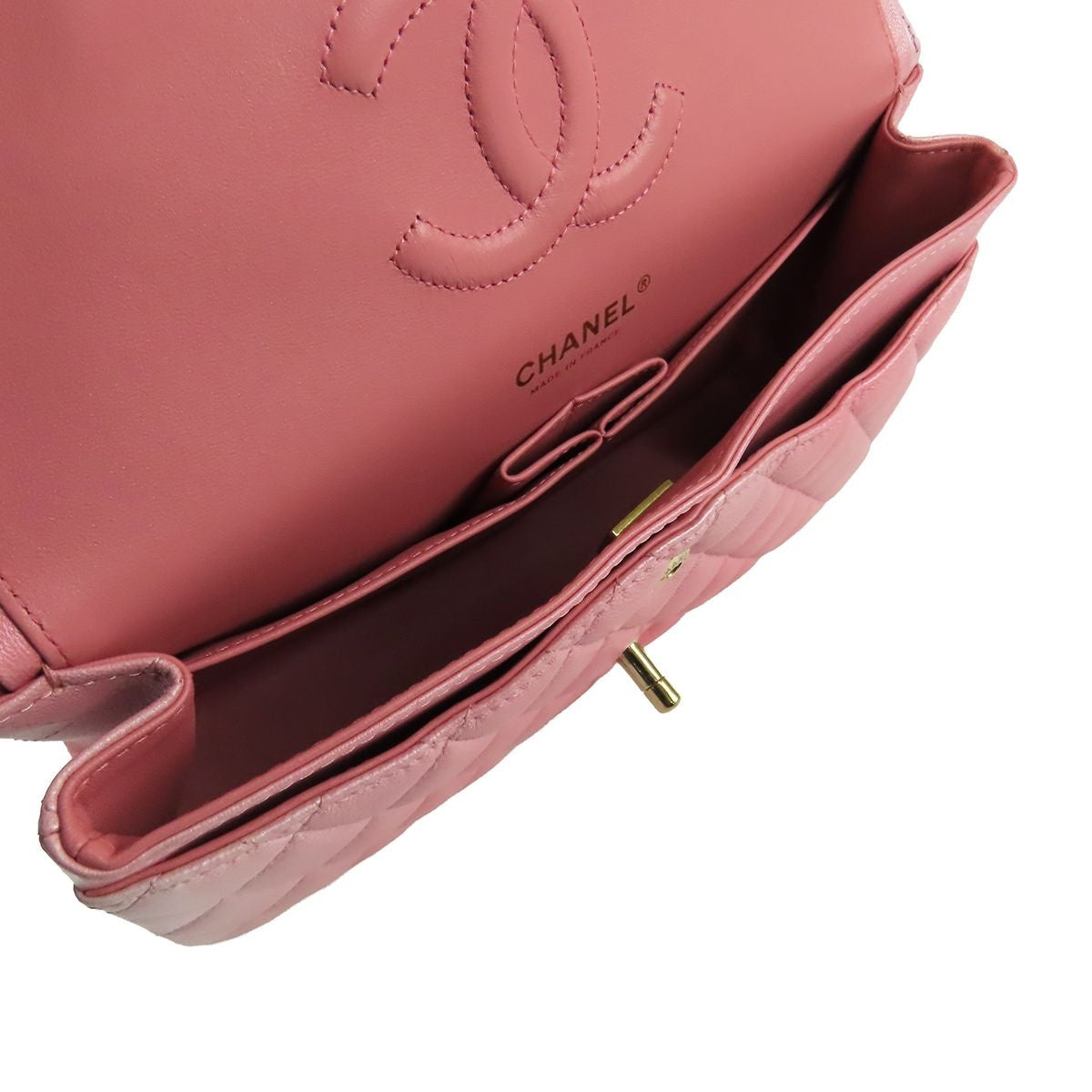Chanel Chain Shoulder Bag Pink Gold Leather Quilted 25 Double Flap — view 4