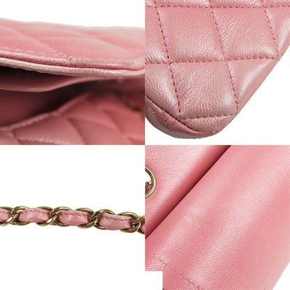 Chanel Chain Shoulder Bag Pink Gold Leather Quilted 25 Double Flap — view 8