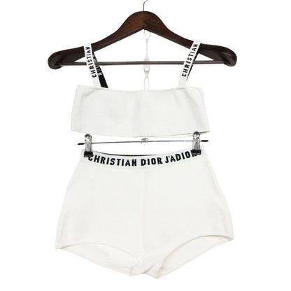 Dior Set Logo Knit Bra Top Inner Wear Top Pants Set White