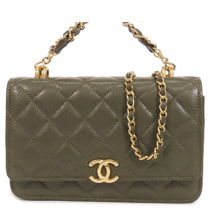 Chanel Chain Wallet Khaki Gold Caviar Leather 2-Way Shoulder Bag