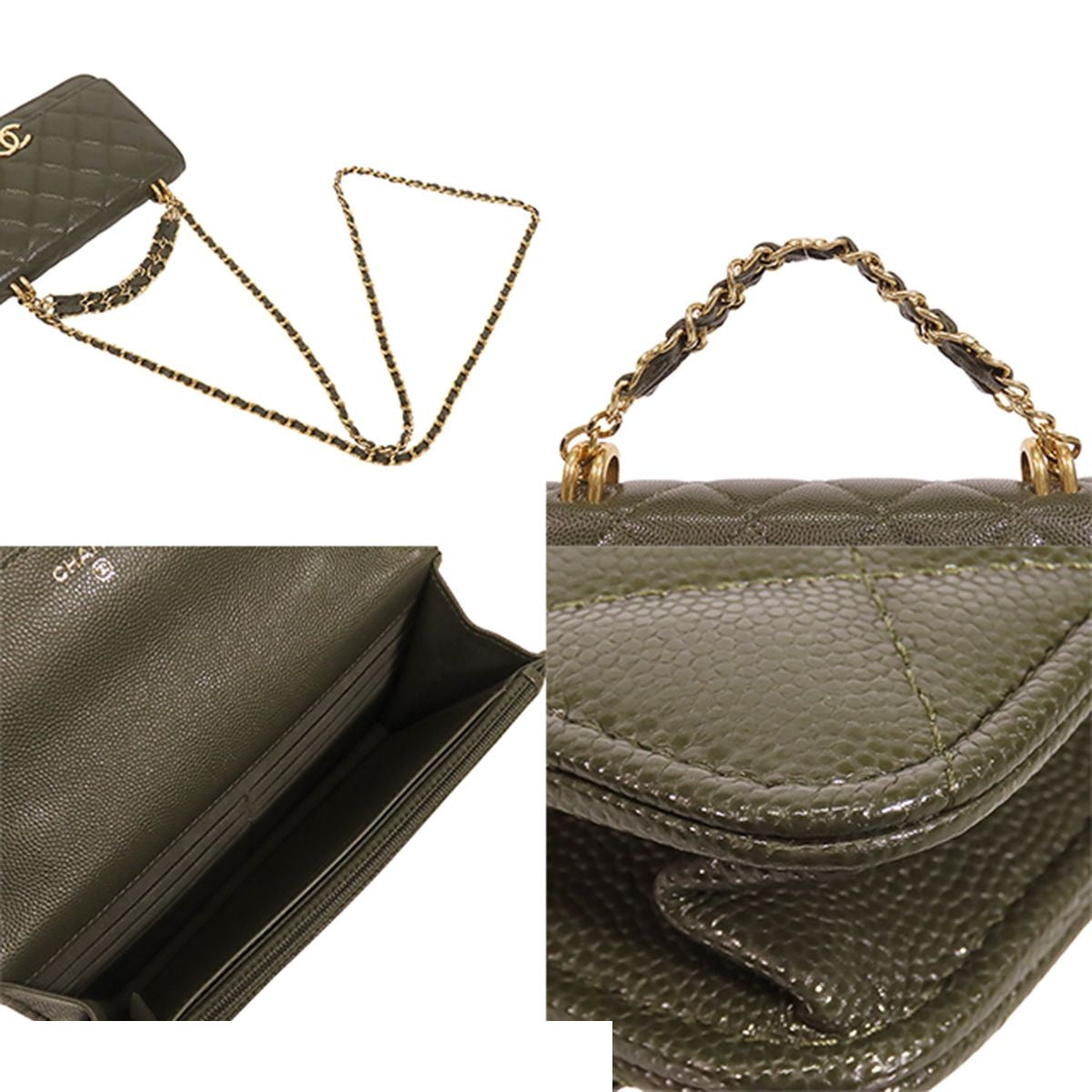 Chanel Chain Wallet Khaki Gold Caviar Leather 2-Way Shoulder Bag — view 4